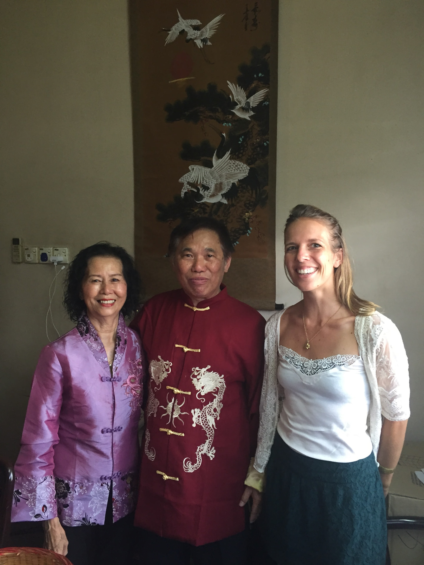 Relinde with Grandmaster Wong Kiew Kit and his wife after her Qigong and Tai Chi certification